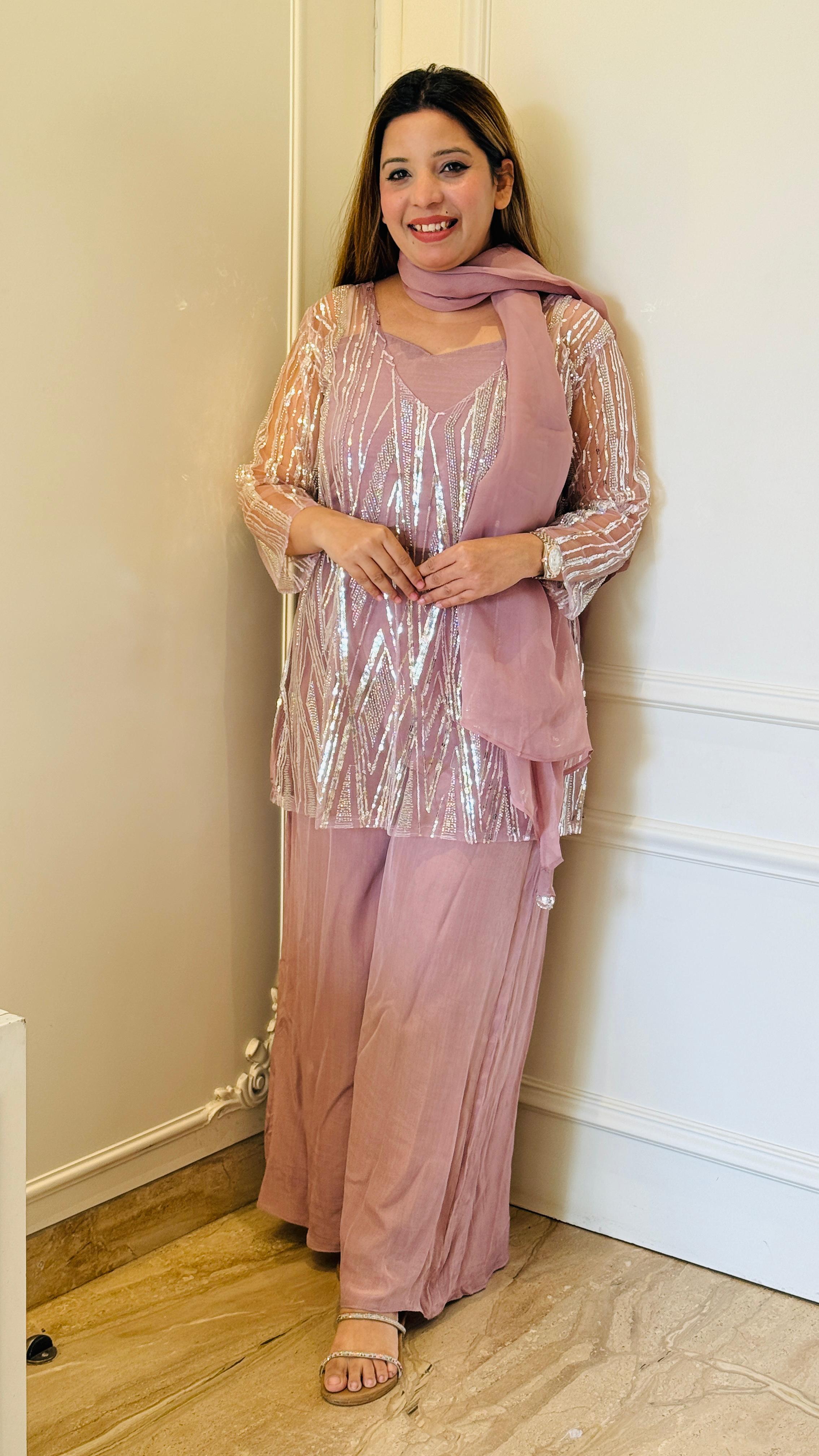 Elite Indo-Western Set- Mauve Pink